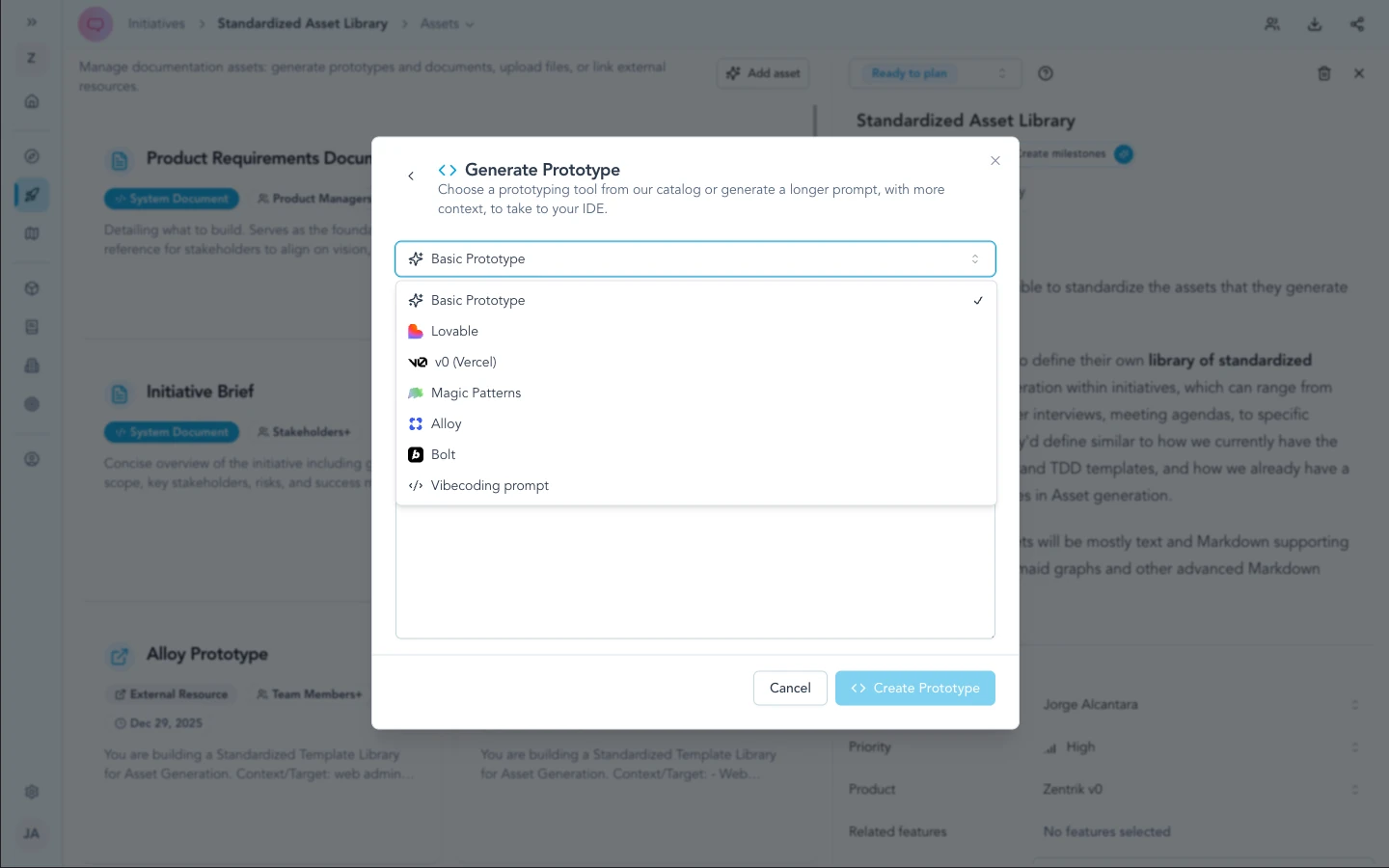 Generate prototype modal with Magic Patterns in the tool catalog.