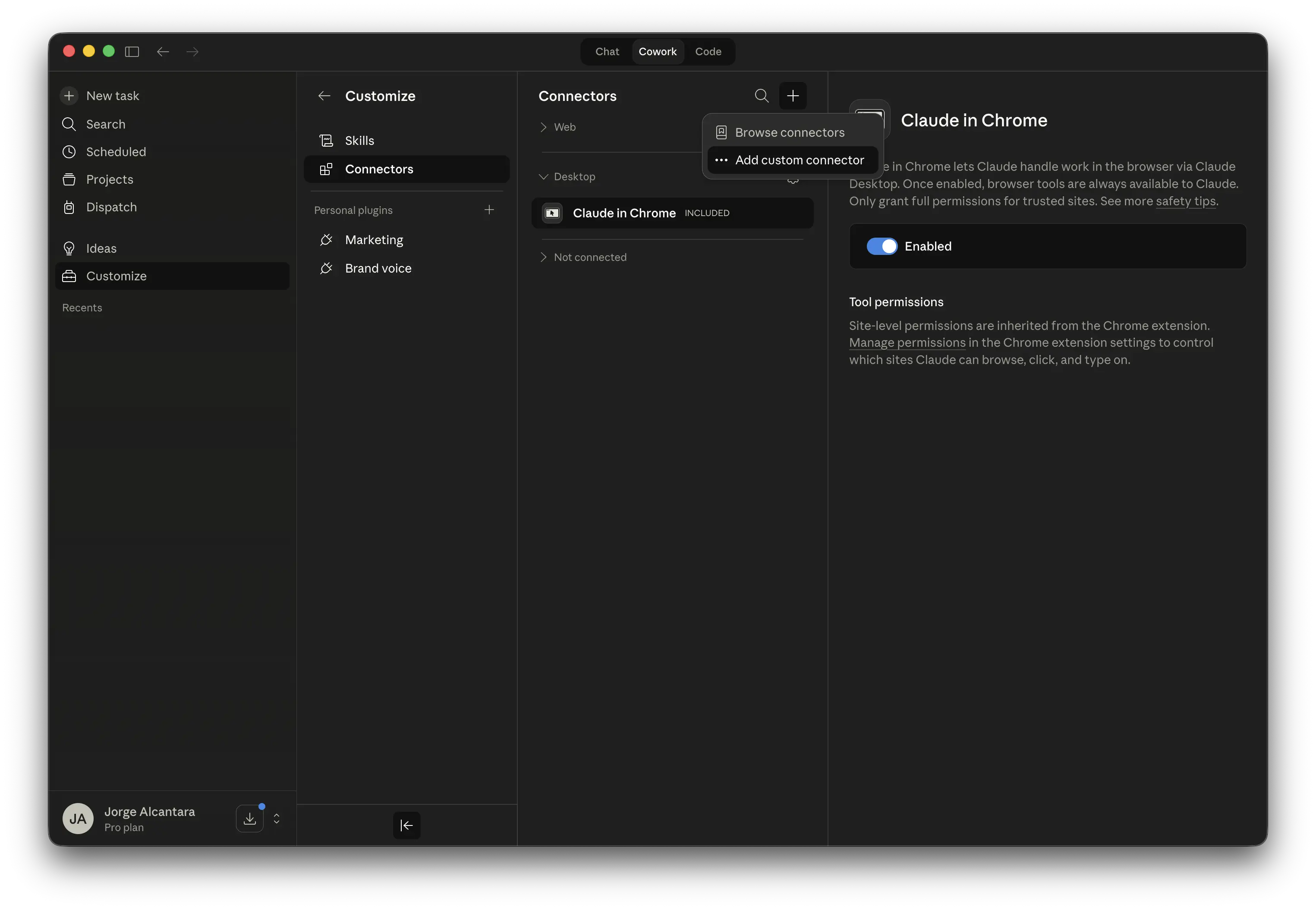 Claude connectors settings showing where to add a custom connector.
